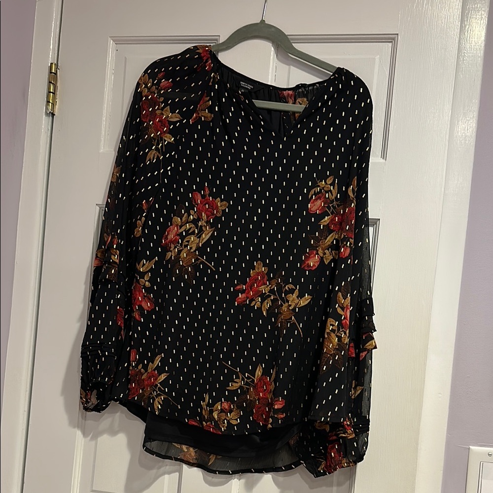 Simply Vera Vera Wang Black and White Floral 3/4 Sleeve Blouse